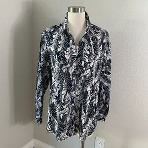 Foxcroft Womens 16 Wrinkle Free Relaxed Fit Button Up Shirt Leaf Print Blouse